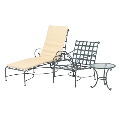 Green Powder Coated Aluminum Patio Chaise, Lounge Chair and Occasional Table