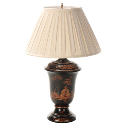 Chinoiserie Gilt Tole Painted Wood Urn Shaped Table Lamp