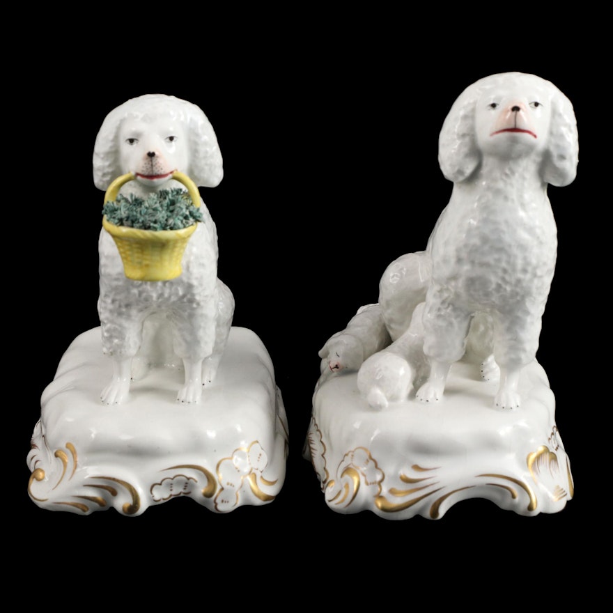 Mottahedeh Hand-Painted Porcelain Poodle Figurines, Late 20th Century