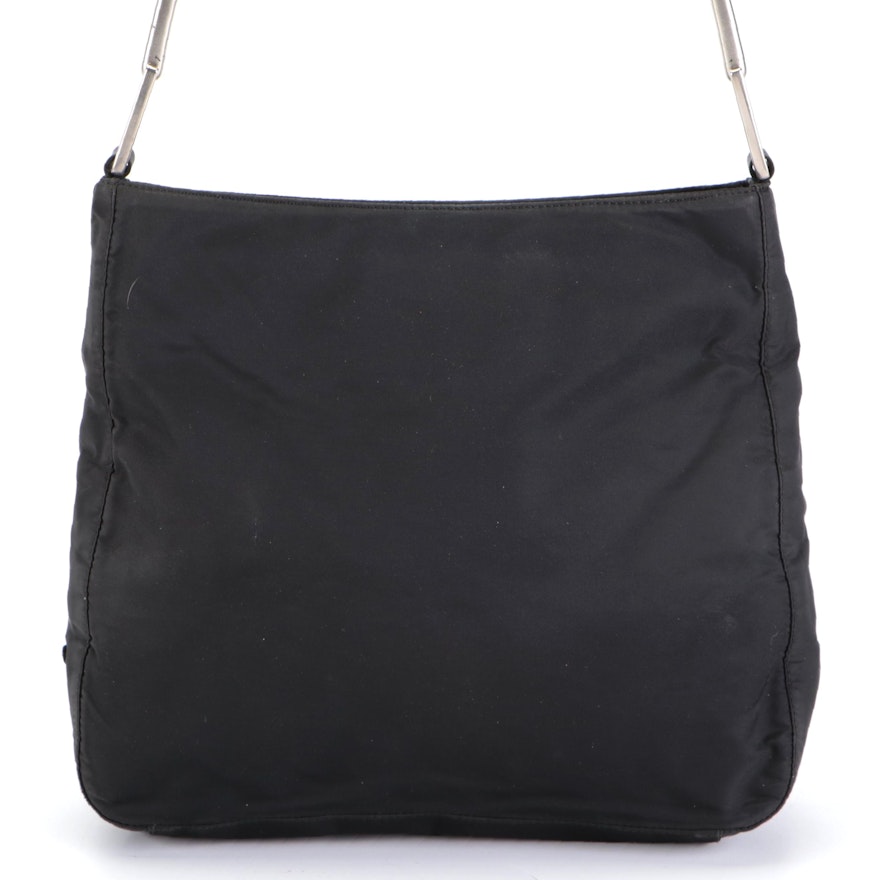 Prada Small Shoulder Bag in Black Nylon Tessuto with Hinged Composite Handle