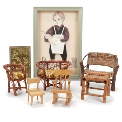 Handmade Woven Bamboo and Wood Doll Furniture with Ellen Nelson Art and More