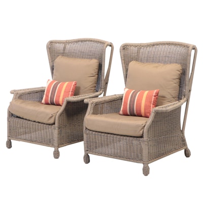 Pair of Pottery Barn "Saybrook" All-Weather Wicker Wingback Armchairs