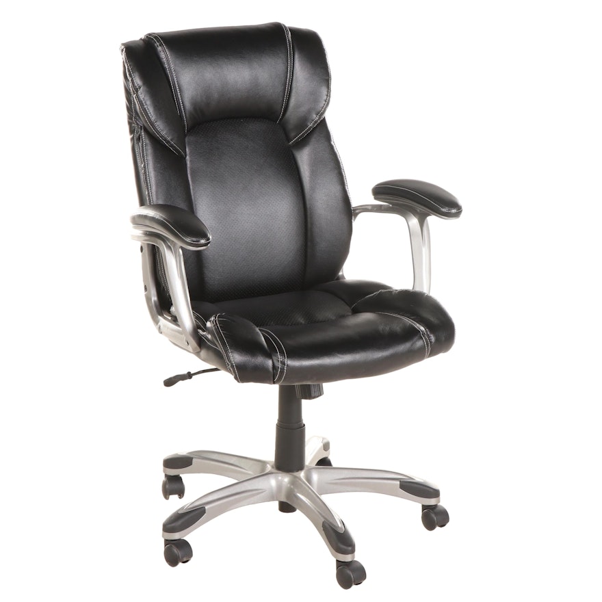 Global Furniture Co. Black Faux-Leather Adjustable-Height Swivel-Tilt Desk Chair