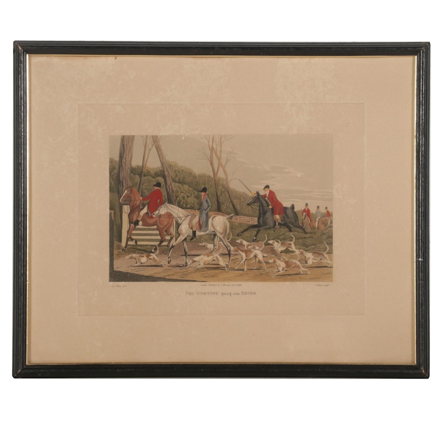 Hand-Colored Etching After H. Alken "Fox Hunting Going Into Cover," Circa 1820