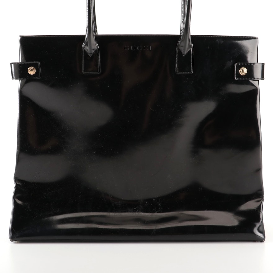Gucci Black Patent Leather Tote Bag
