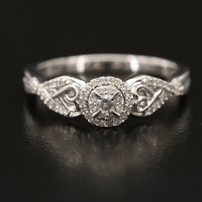 Sterling 0.26 CTW Diamond Halo Ring with Heart Designs