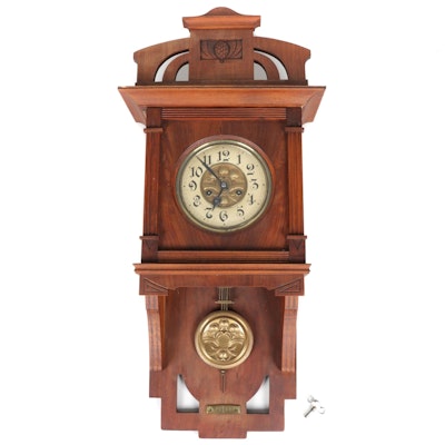 Arts & Crafts Style Carved Walnut Wall Clock