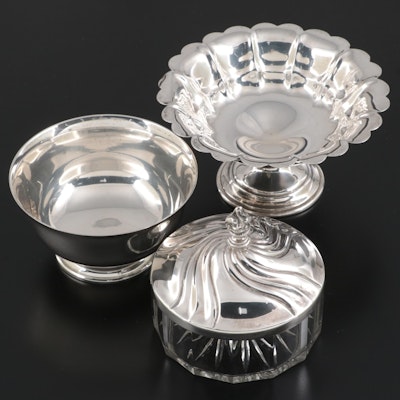 Lunt Sterling Silver Bowl with Sterling Compote and 800 Silver Vanity Jar