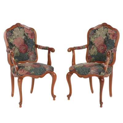 Pair of French Provincial Style Carved Cherry Fauteuils