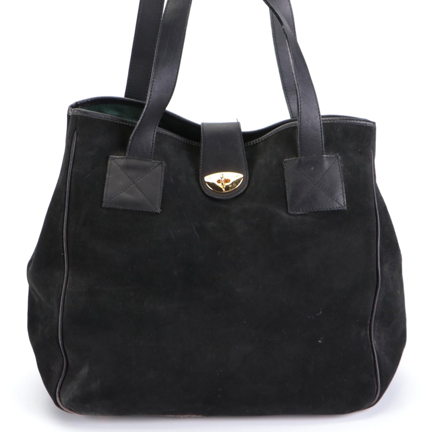 Brooks Brothers Large Shopper Tote in Black Suede and Leather