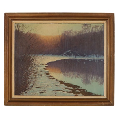 Oil Painting "Winter Evening," 1957