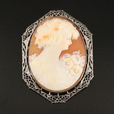 Late Victorian Sterling Shell Cameo Brooch