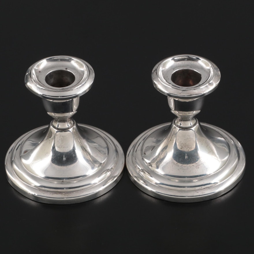 Pair of RTH Weighted Sterling Silver Candlesticks, Late 19th to Early 20th C.