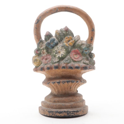 Painted Cast Iron "Basket of Flowers" Doorstop, Early 20th Century