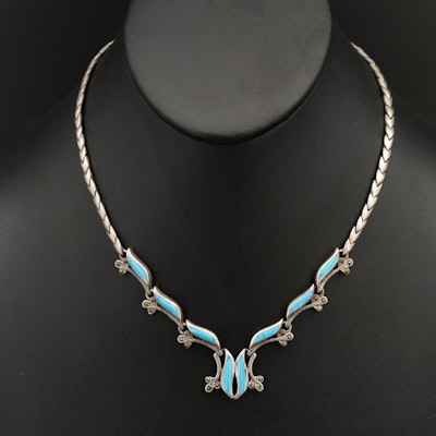 Sterling Imitation Turquoise and Marcasite Necklace