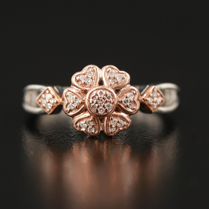 Sterling Diamond Floral Ring
