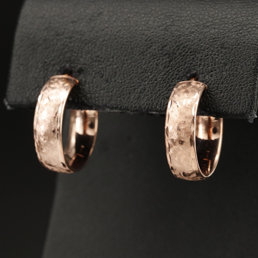 Italian 14K Rose Gold Etched Hoop Earrings