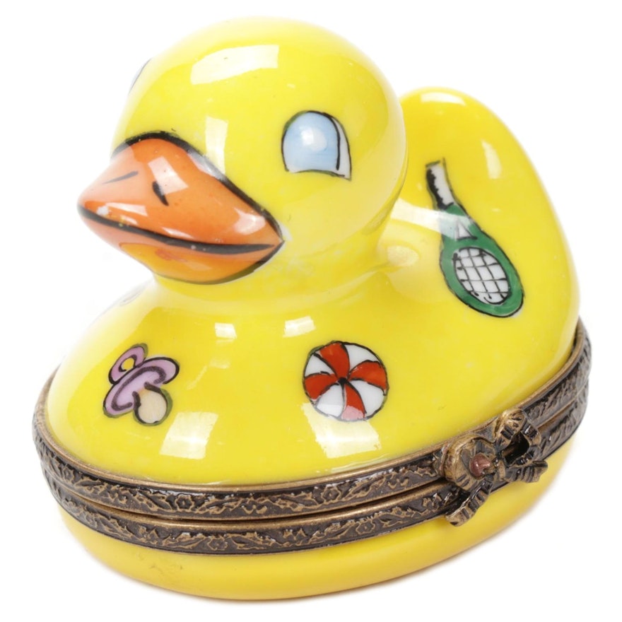 Hand-Painted Rubber Duck Shaped Porcelain Limoges Box