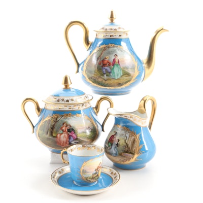 Sèvres Style Château des Tuileries Hand-Painted Porcelain Tea Set