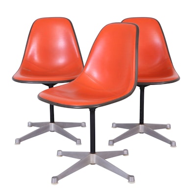 Three Eames for Herman Miller Upholstered Fiberglass Shell Chairs, 1960s