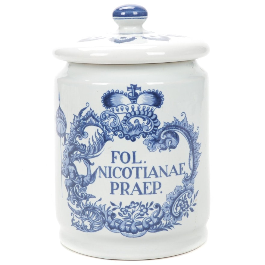 Oud Delft Dutch Faïence Tobacco Canister, Late 20th Century