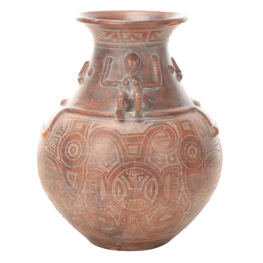 Chimu Incan Style Incised Terracotta Vase