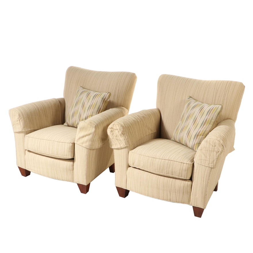 Pair of Stickley Custom-Upholstered Easy Armchairs
