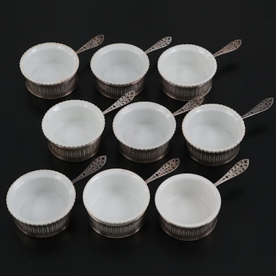 Gorham Sterling Silver Ramekin Holders with Porcelain Inserts
