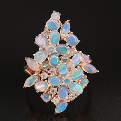 Sterling Opal and Cubic Zirconia Cluster Ring