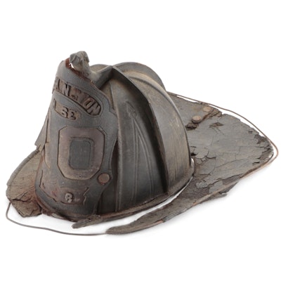 "Washington Hose 10" Leather Firefighting Helmet, Tin High Eagle, Late 19th C.