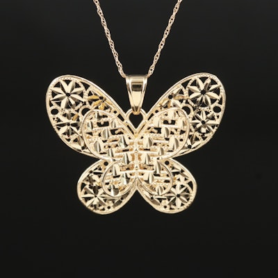 14K Diamond Cut Butterfly Necklace