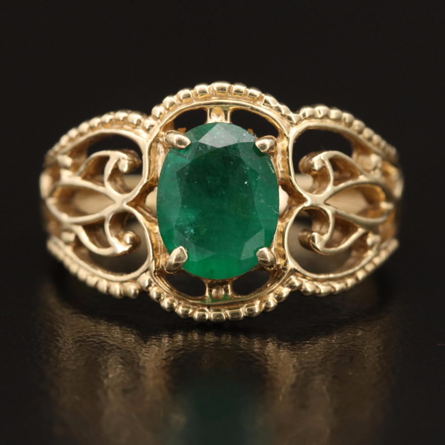 14K 1.57 CT Emerald Scrollwork Ring