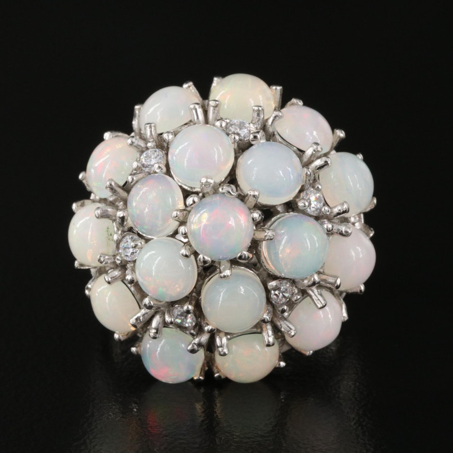 Sterling Opal and Cubic Zirconia Cluster Ring