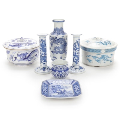 Chinese Blue and White Porcelain Covered Dishes and Other Tableware