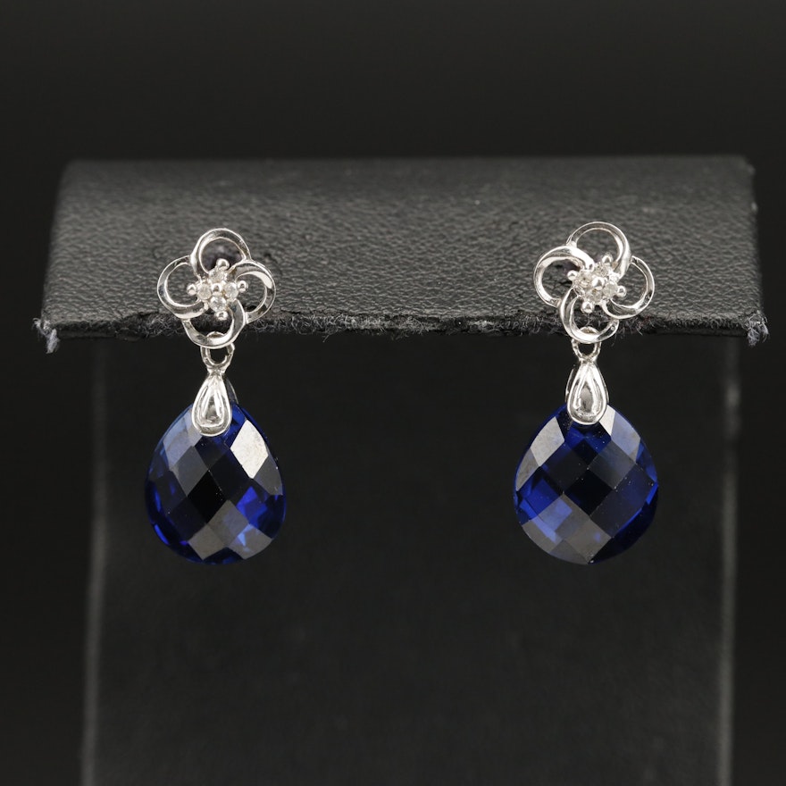 10K Sapphire and Diamond Drop Earrings