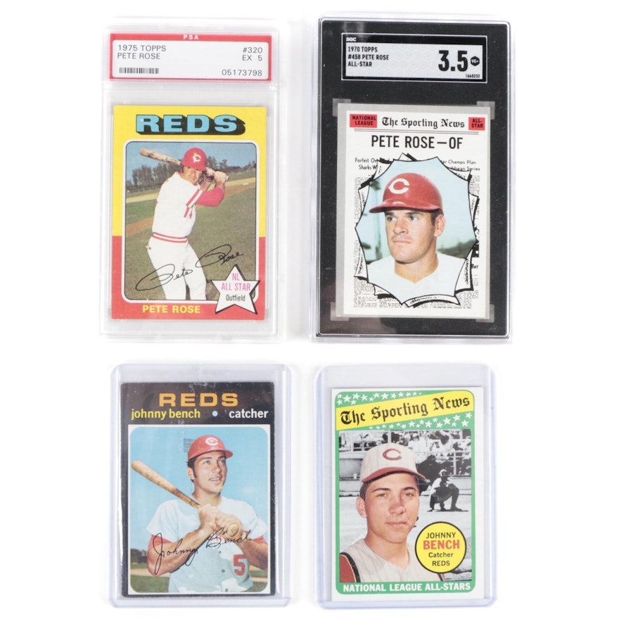 1970 and 1975 Pete Rose Graded Cards with 1969 & 1971 Johnny Bench Topps Cards