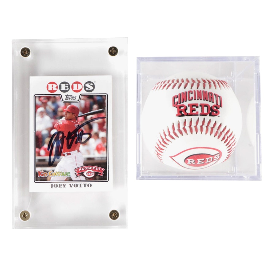 Joey Votto Signed Topps Baseball Card with Cincinnati Reds Baseball