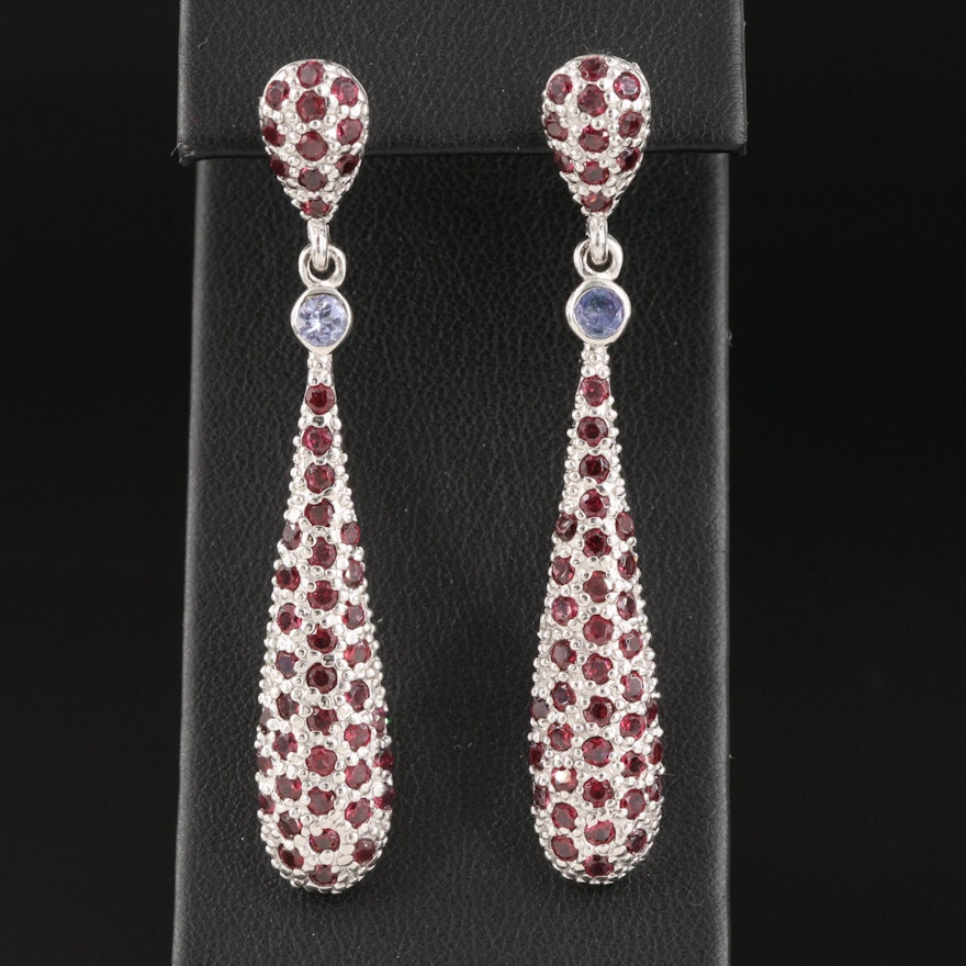 Sterling Garnet and Tanzanite Pendulum Earrings