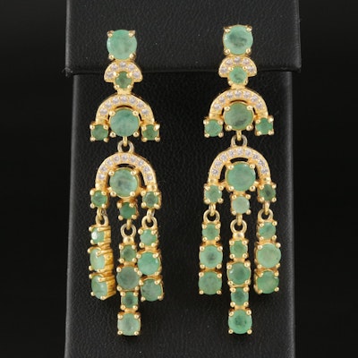 Sterling Cubic Zirconia and Emerald Waterfall Earrings