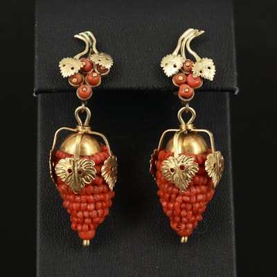 Assembled Coral Grape Cluster Earrings with 14K Closures