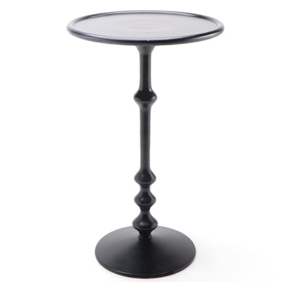 CB2 Ebonized Wood Pedestal Side Table