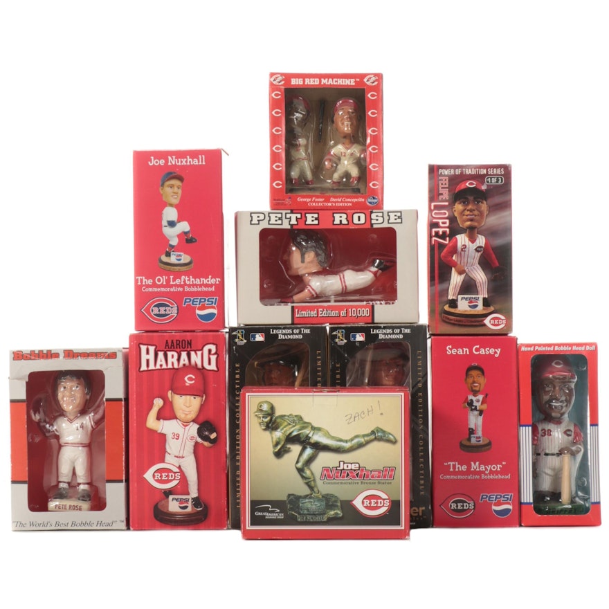 Cincinnati Reds Bobbleheads Including Rose, Nuxhall, Casey, Dunn, and More