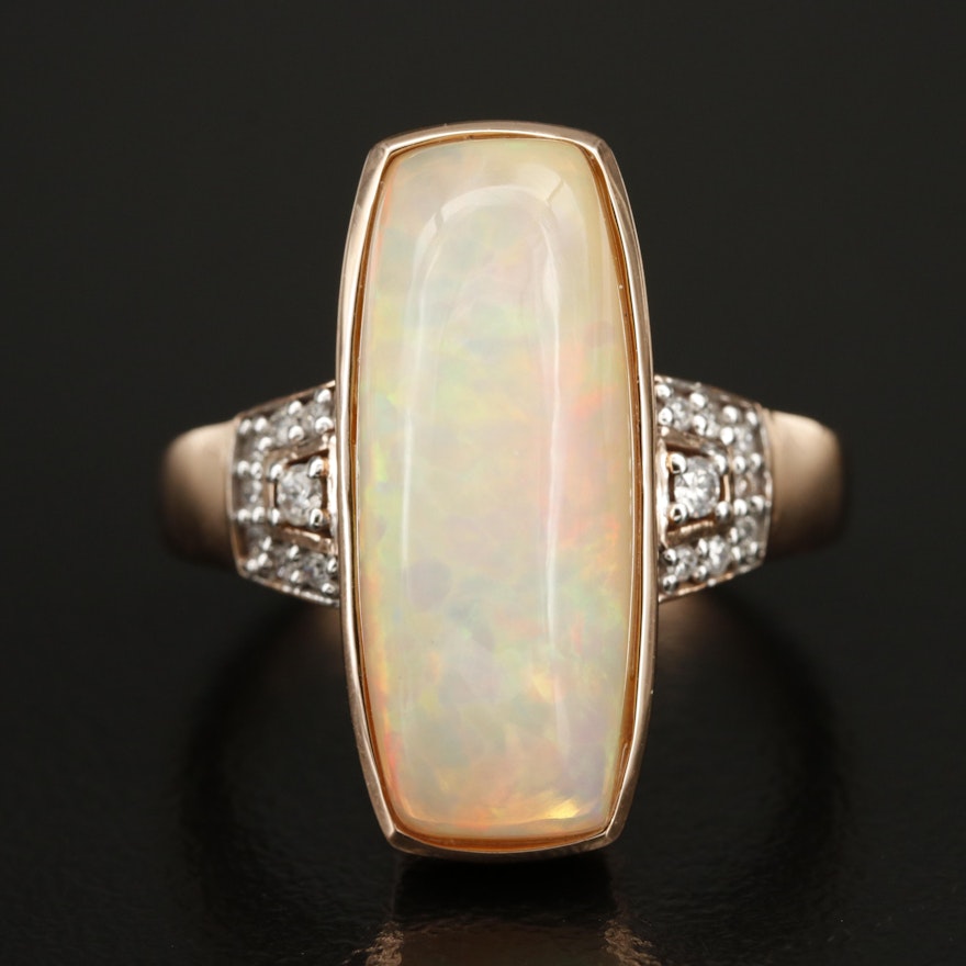 14K Rose Gold Opal and Diamond Pointer Ring