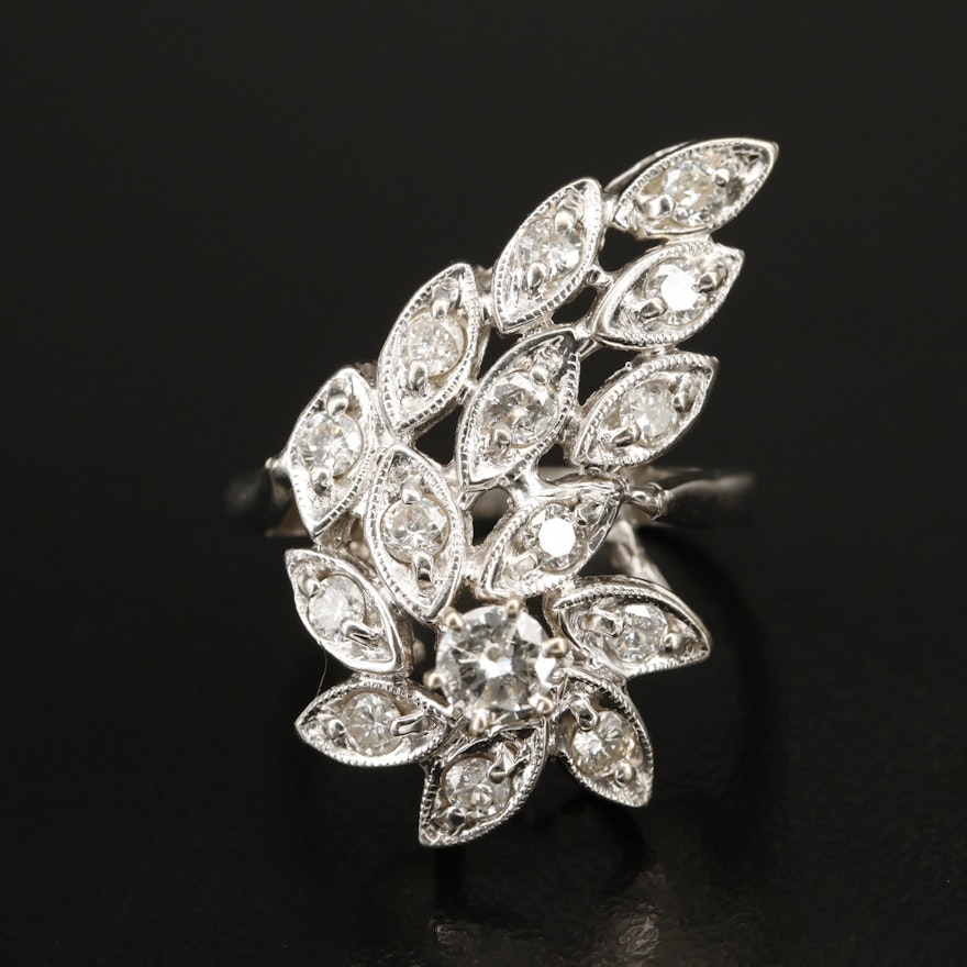 14K 0.86 CTW Diamond Tapered Floral Ring