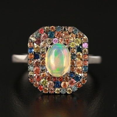 Sterling Opal and Sapphire Ring