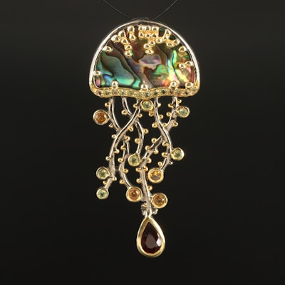 Sterling Abalone Jellyfish Pendant with Garnet and Citrine