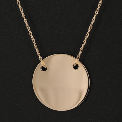 14K Round Disk Pendant Necklace