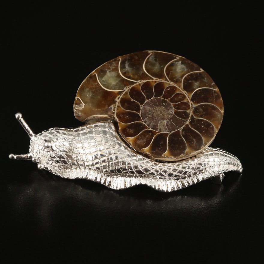 Sterling Ammonite Snail Brooch