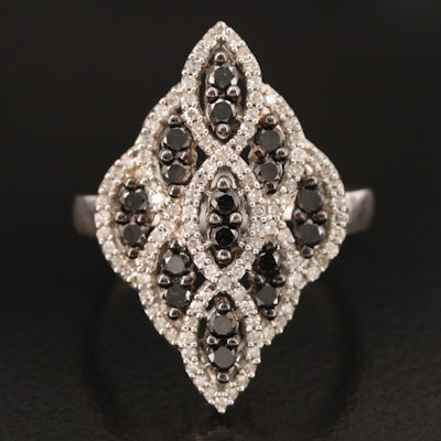 Sterling Diamond Navette Cluster Ring