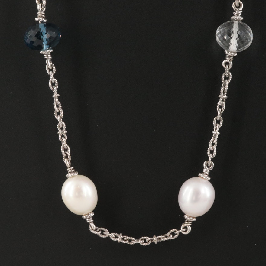 Judith Ripka "Bahama Mama" 18K Diamond, Pearl and Gemstone Station Necklace